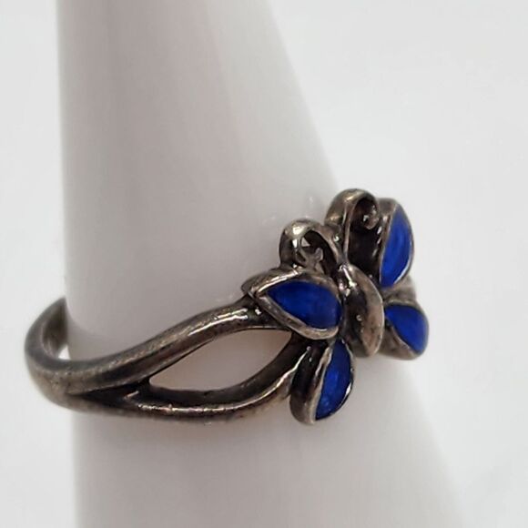 Nevada Silver Mine Sterling Silver Blue Butterfly Toe Ring - Picture 2 of 7